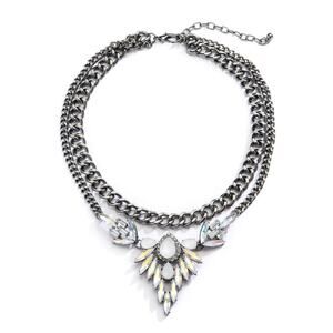 Just Jewelry Statement Necklace hematite colored metal, iridescent stones